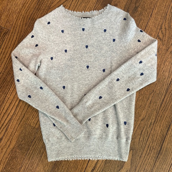 Aqua Cashmere Grey Embroidered Hearts Sweater - Picture 1 of 4